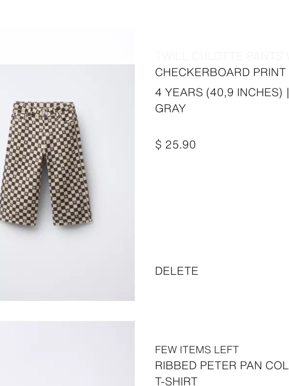 Zara Checkerboard Culotte Jeans - Gray & Brown - never worn